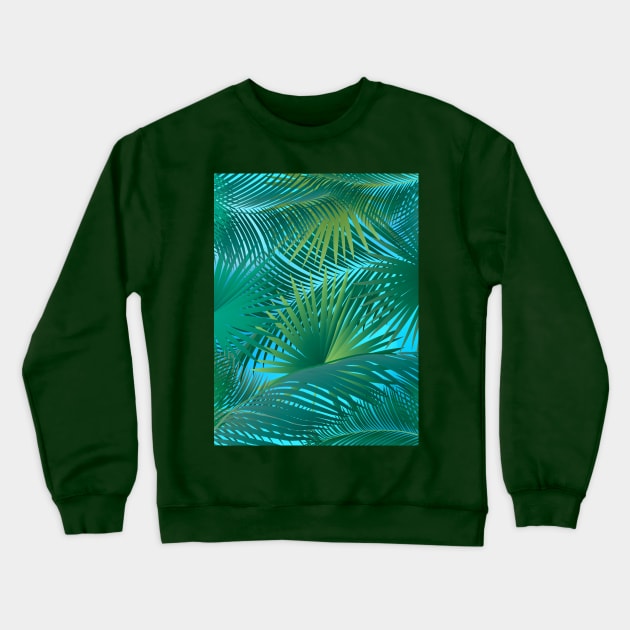 Tropical Palm Tree Green Leaves Branches on blue sky Aloha Crewneck Sweatshirt by sofiartmedia